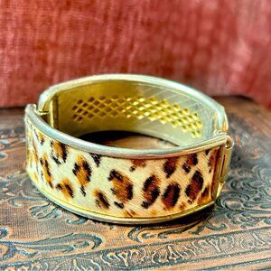 Vintage Cheetah Leopard Print Calf Hair Metal Bracelet